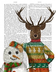 Deer in Christmas Sweater with Snowman