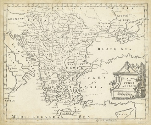 Map of Hungary and Turkey in Europe