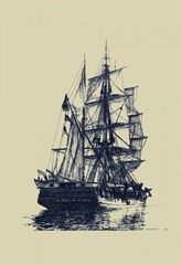 Antique Ship in Blue I