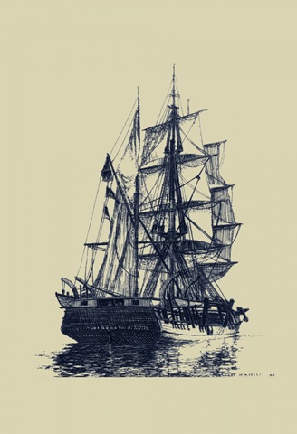 Antique Ship in Blue I