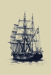 Antique Ship in Blue II