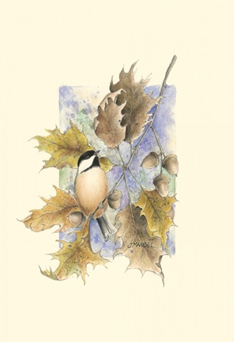 Chickadee and Oak Leaves