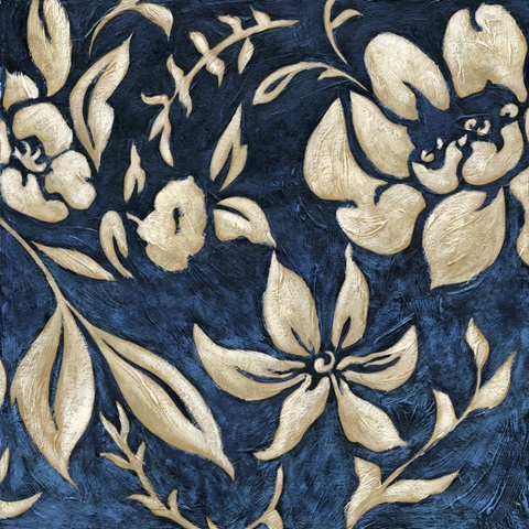 Indigo and Cream Brocade II