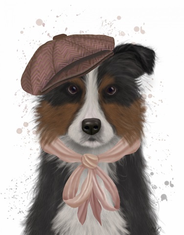Border Collie Hat and Pink Scarf