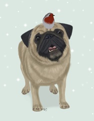 Christmas Pug and Robin