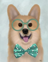 Corgi with Glasses and Bow Tie