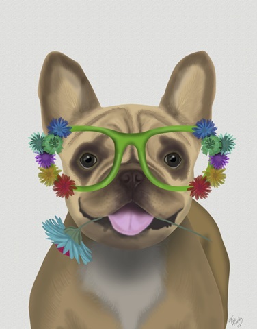 French Bulldog and Flower Glasses