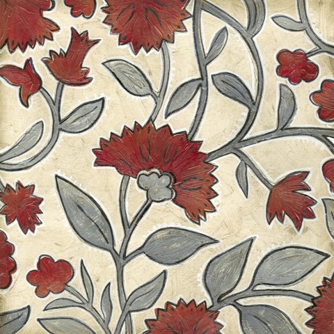 Red and Grey Floral I