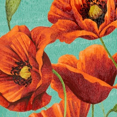 Red Poppies on Teal I