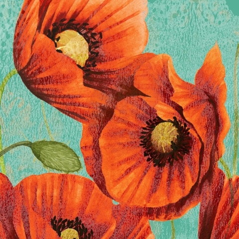 Red Poppies on Teal II