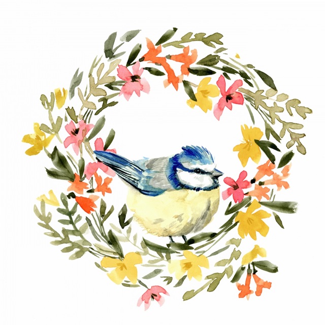 Springtime Wreath and Bird I