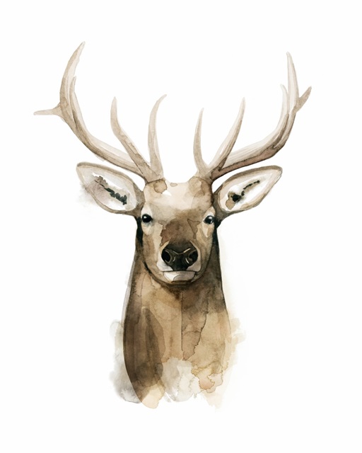 Watercolor Elk Portrait I