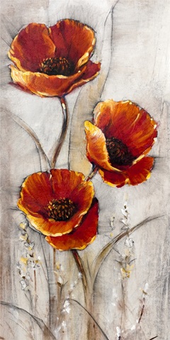 Red Poppies on Taupe I