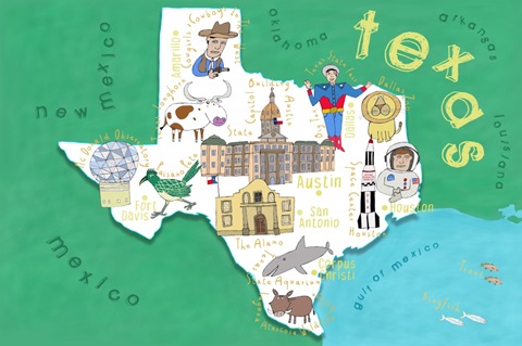 Illustrated State Maps Texas
