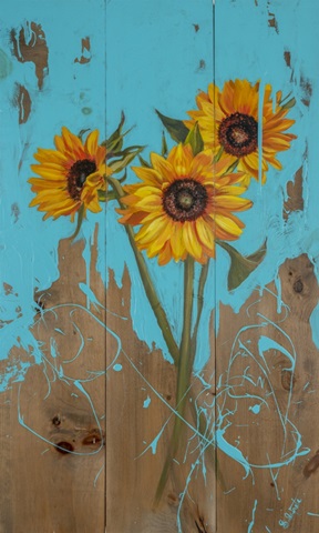 Sunflowers on Barnwood II