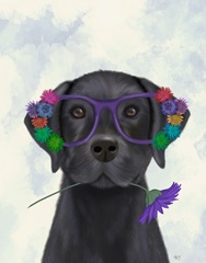 Black Labrador and Flower Glasses