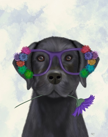 Black Labrador and Flower Glasses