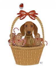 Christmas Des - Dog in Basket with Gingerbread Men