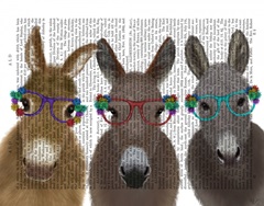 Donkey Trio Flower Glasses Book Print