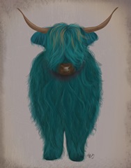 Highland Cow 3, Turquoise, Full