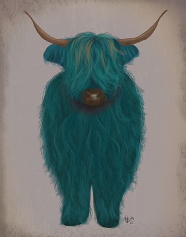 Highland Cow 3, Turquoise, Full