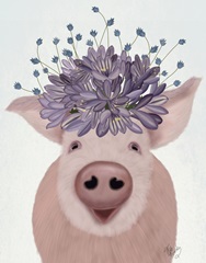 Pig and Lilac Flowers