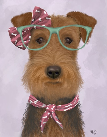 Airedale with Glasses and Scarf
