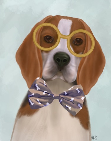 Beagle with Glasses and Bow Tie