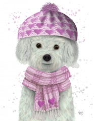 Bichon Frise in Pink Bobble Hat