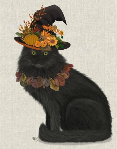 Black Cat with Autumn Hat, Full
