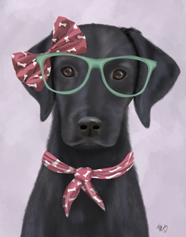 Black Labrador with Glasses and Scarf