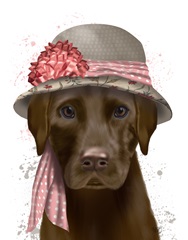 Chocolate Labrador Hat and Pink Scarf