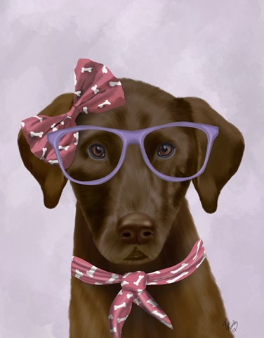 Chocolate Labrador with Glasses and Scarf