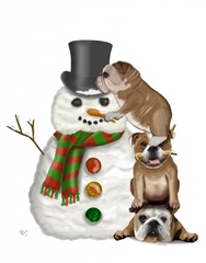 Christmas English Bulldogs Building Snowman