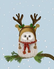 Christmas Fluffy Owl and Antlers
