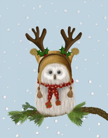 Christmas Fluffy Owl and Antlers
