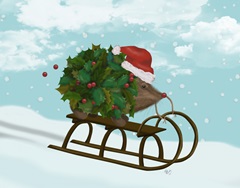 Christmas Holly Hedgehog Sledding