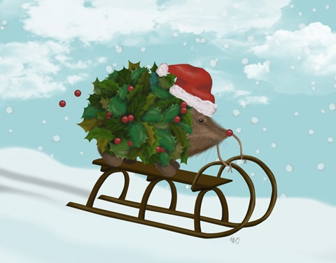 Christmas Holly Hedgehog Sledding