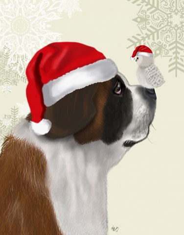 Christmas St Bernard and Fluffy Owl