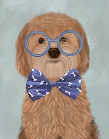 Cockerpoo, Apricot, with Glasses and Bow Tie