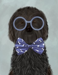 Cockerpoo, Black, with Glasses and Bow Tie