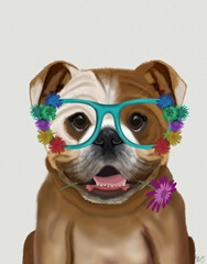 English Bulldog and Flower Glasses