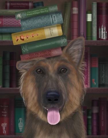 German Shepherd and Books