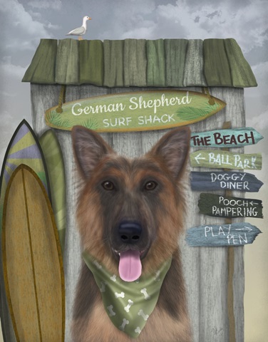 German Shepherd Surf Shack