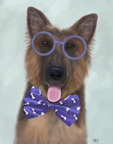 German Shepherd with Glasses and Bow Tie