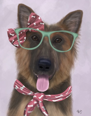 German Shepherd with Glasses and Scarf