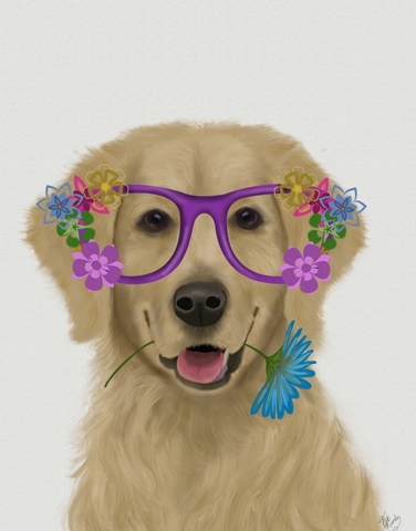 Golden Retriever and Flower Glasses