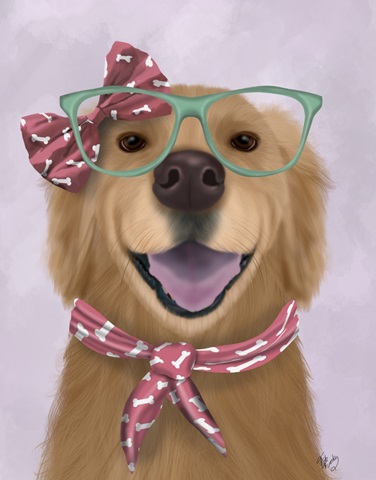Golden Retriever, Glasses and Scarf