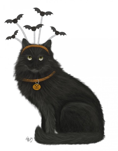 Halloween Black Cat and Bats