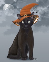 Halloween Black Cat in Witches Hat